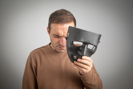 Caucasian man with a black mask.の写真素材