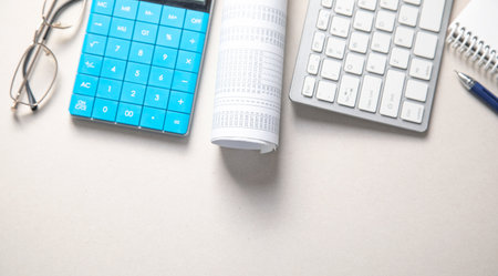 Financial accounting with a calculator and pen. Financeの写真素材