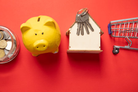 House model, coins, keys. Real estateの写真素材