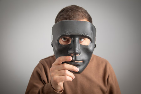 Caucasian man with a black mask.の写真素材