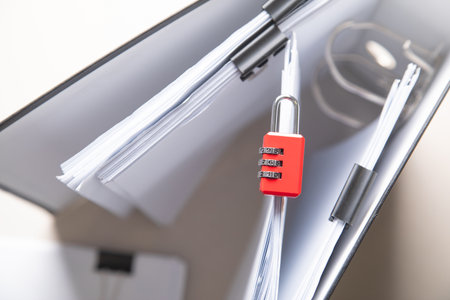 Padlock with a documents. Confidentiality. Protection of informationの写真素材