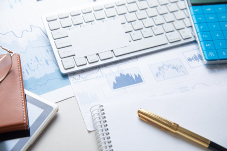 Financial growth graphs with a business objects. Businessの写真素材