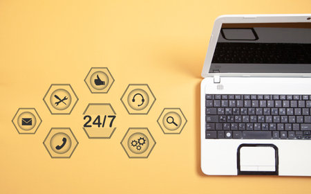 Concept of 24/7 hours online service.の写真素材
