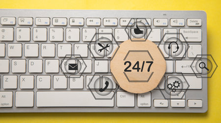 Concept of 24/7 hours online service.