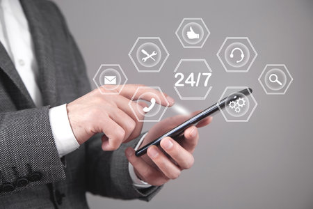 Concept of 24/7 hours online service.