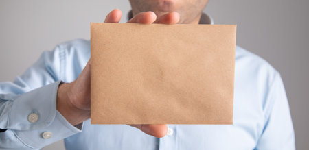 Businessman showing empty space for your text or object.の写真素材