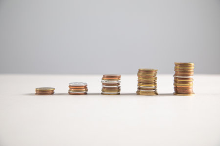 Stack of coins on the table. Financeの写真素材