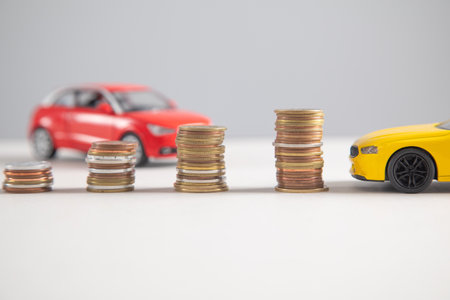 Car with a stack of coins. Save money for carの写真素材