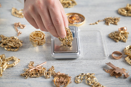 Digital scale of gold with a jewelry.の写真素材