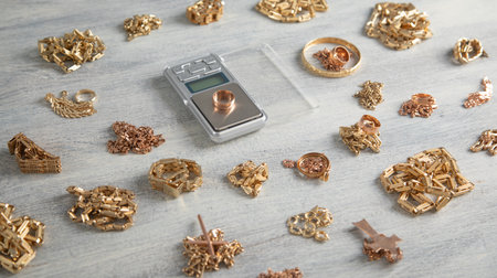 Digital scale of gold with a jewelry.の写真素材