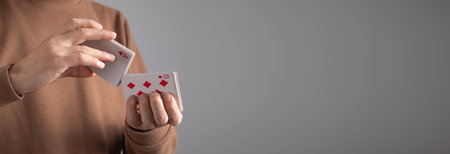 Man showing playing cards. Hobby