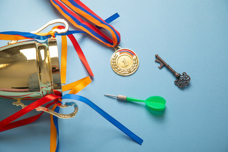 Key for success, winner medal, golden trophy. Success. Winの写真素材