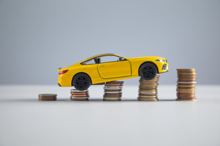 Car with a stack of coins. Save money for car