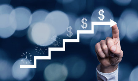 Time is money concept. Clock and dollar on a stairsの写真素材