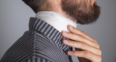Medical bandage on patient neck. Healthcare