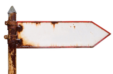 Retro style rusty singpost on white with clipping path  The board is empty for text の写真素材