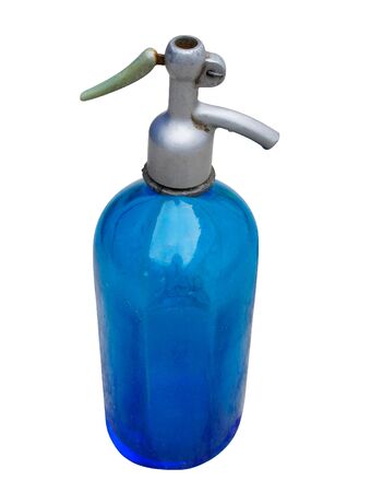 A blue and vintage glass syphon isolated on white with clipping path.の写真素材