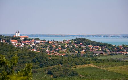 Panoramic view of Tihany with Lake Balaton.