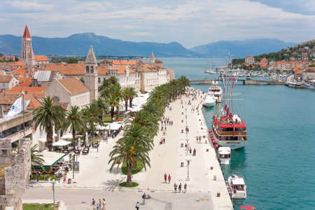 TROGIR, CROATIA - JUNE 19, 2014: The Old Town of Trogir with tourist boats in Croatia. UNESCO World heritage placeのeditorial素材