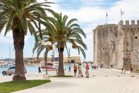 TROGIR, CROATIA - JUNE 19, 2014: The Old Town of Trogir with tourists in front of the fortress in Croatia. UNESCO World heritage placeのeditorial素材