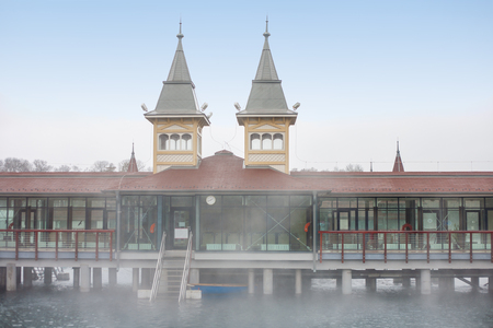 Heviz lake in Hungary at winter - The 2nd largest natural thermal lake in the worldの写真素材