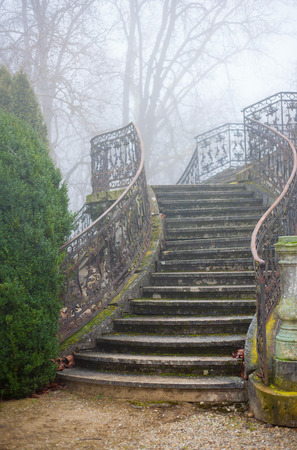 Foggy old stairway of a palaceの写真素材