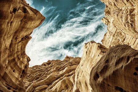 Red Sandstones with blue sky in the Red Canyon in Eilat Mountains, Israel (HDR image)の写真素材