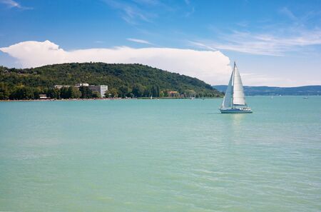 Sailboat on Lake Balaton in Hungaryの写真素材