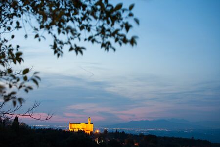 San Giusto Abbey at night in Volterra, Tuscany, Italyの写真素材