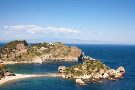 The isola Bella at Taormina, in Sicily, Italyの写真素材
