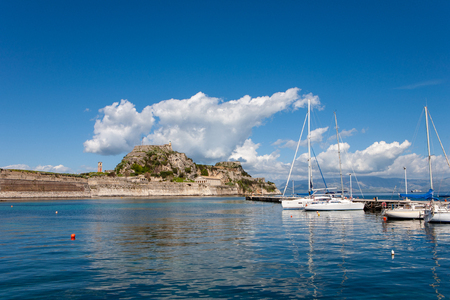 The Old Fortress in Corfu town with sailboats, Corfu island, Greece.のeditorial素材