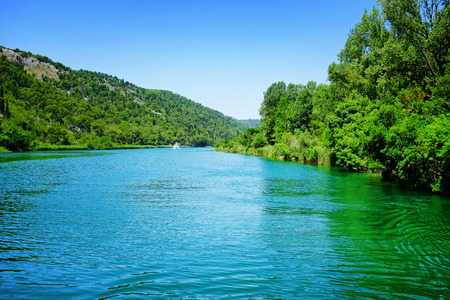 Krka river from an excursion boat at Skradin in Croatiaの写真素材