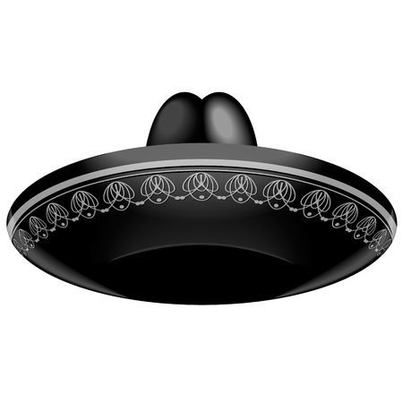 Black Mexican sombrero with embroidery on a blank backgroundのイラスト素材