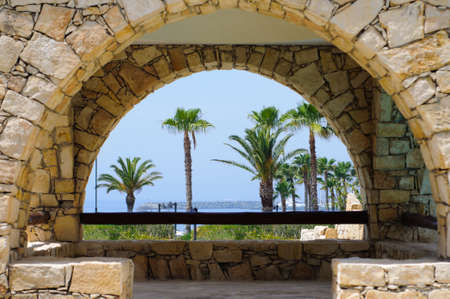 Marina with yacht, deep sea, palm and luxuryの写真素材