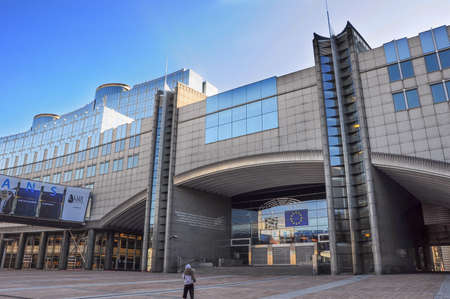 February 2017. Modern architecture of European Parliament building in Brusselsのeditorial素材