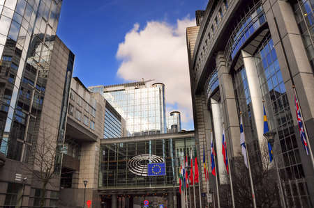 Modern architecture of European Parliament building in Brusselsのeditorial素材