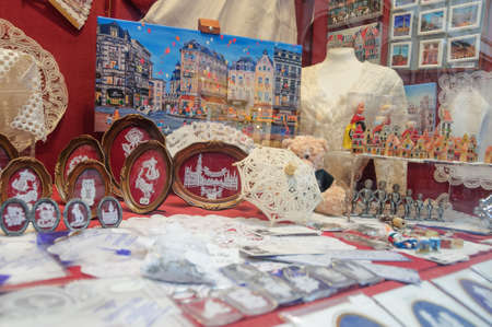 Brussels, Belgian - February 20, 2017. Souvenir shop in the old townのeditorial素材