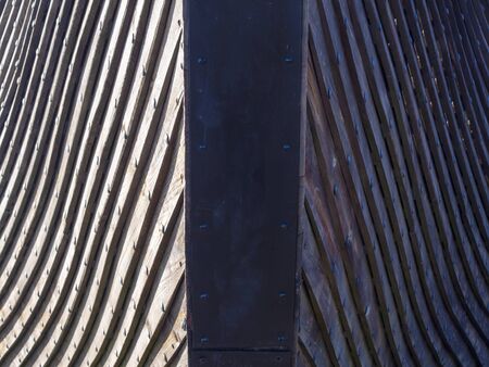 The nose of a wooden boat. Old Viking Drakkarの写真素材