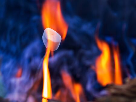 Marshmallow on skewers is fried at the stakeの写真素材