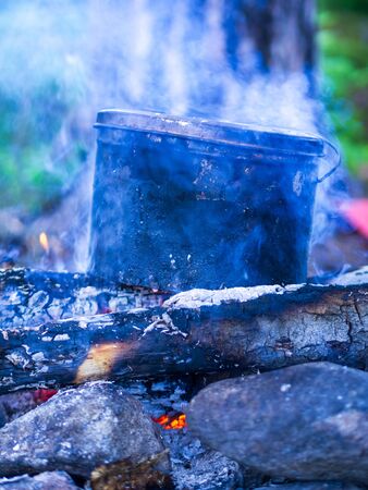 Bowler Sasha at the stake, Cooking food at the stake outdoors sceneの写真素材