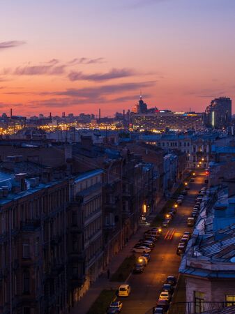 City at sunset. Beautiful evening picturesque summer panorama of St. Petersburg, Russia.の写真素材