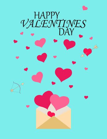 Flat style opened envelope icon with hearts. Mail icon. Happy Valentine's day card. Happy Valentine's Day lettering. Can be used in infographic, advertising. Vector illustration.のイラスト素材