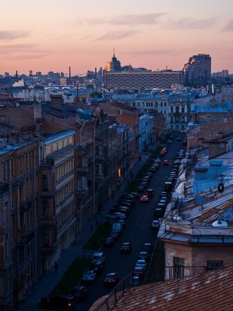 City at sunset. Beautiful evening picturesque summer panorama of St. Petersburg, Russia.の写真素材