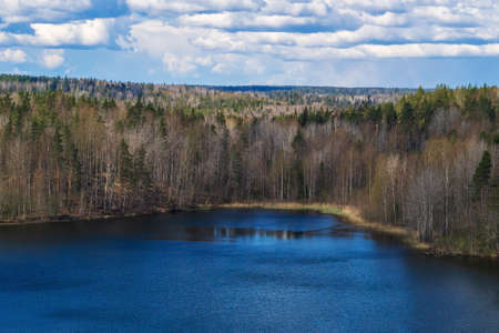 Beautiful aerial view of the lake and forest area. Russia, Karelia.の写真素材