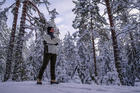 Fashion young woman in the winter timeの写真素材