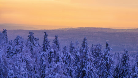 Majestic sunset in the mountains landscape. Carpathian, Ukraine.の写真素材