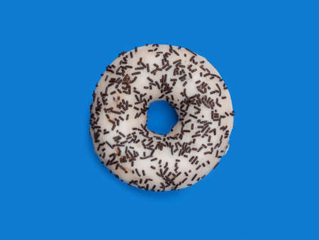 Donuts with icing on a pastel blue background. Sweet donuts.の写真素材