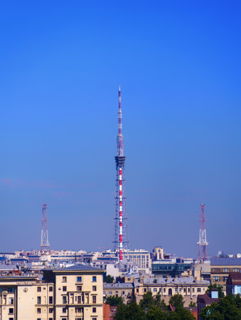RUSSIA, SAINT PETERSBURG - 06.09.20: Television tower and Aptekarskaya embankment in St. Petersburg at cloud day.のeditorial素材