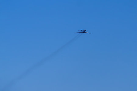 Russia, St. Petersburg - June 24, 2020: Russian military Tu-134 aircraft of the Russian Air Force in flight at the Victory Parade in World War II.のeditorial素材