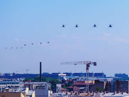 Russia, St. Petersburg - June 24, 2020: Victory Parade in honor of the 75th anniversary of the end of The Great Patriotic War - helicopterのeditorial素材